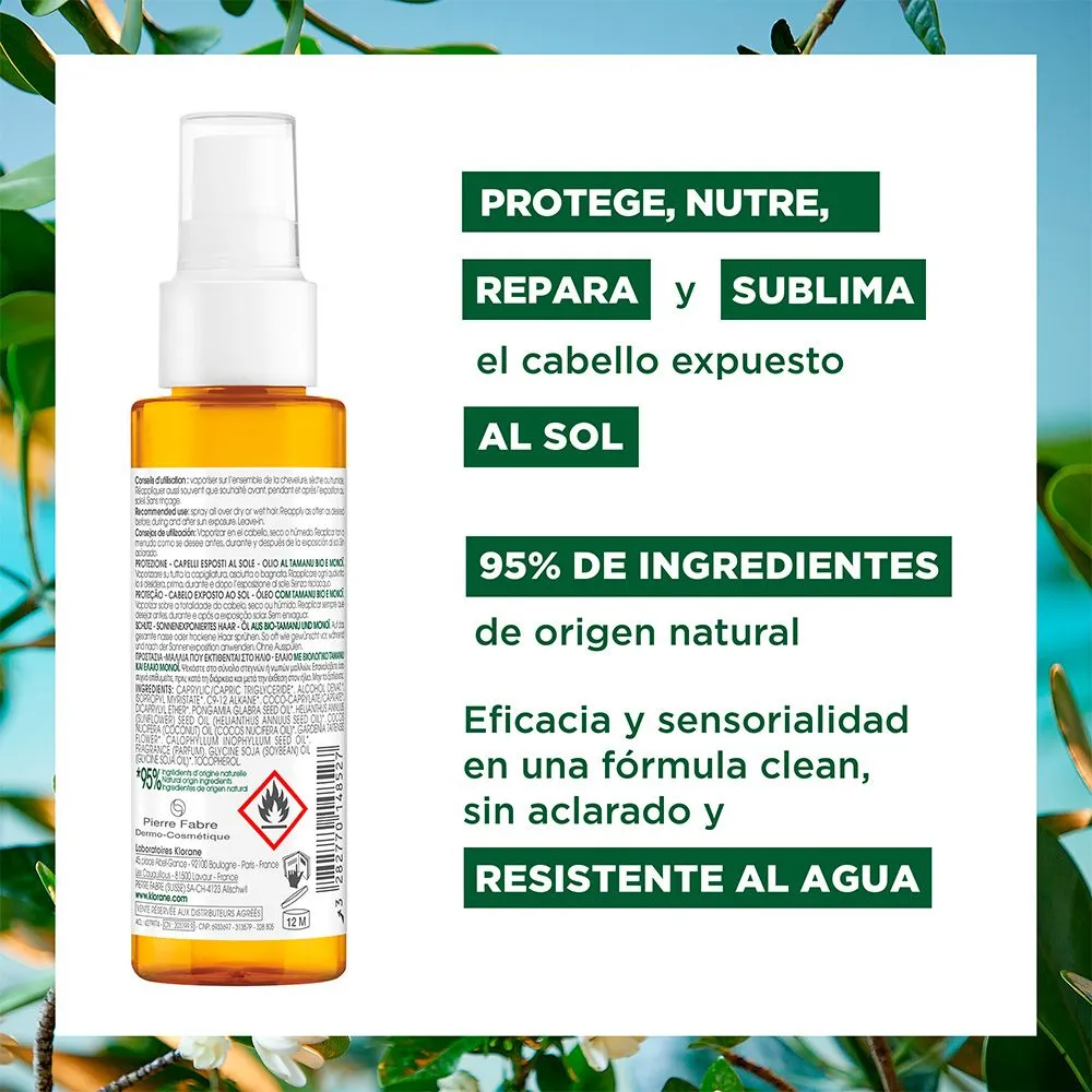 KLORANE MONOI Y TAMANU ACEITE SECO SOLAR SPF30 PARA CABELLO 100ML - Imagen 3