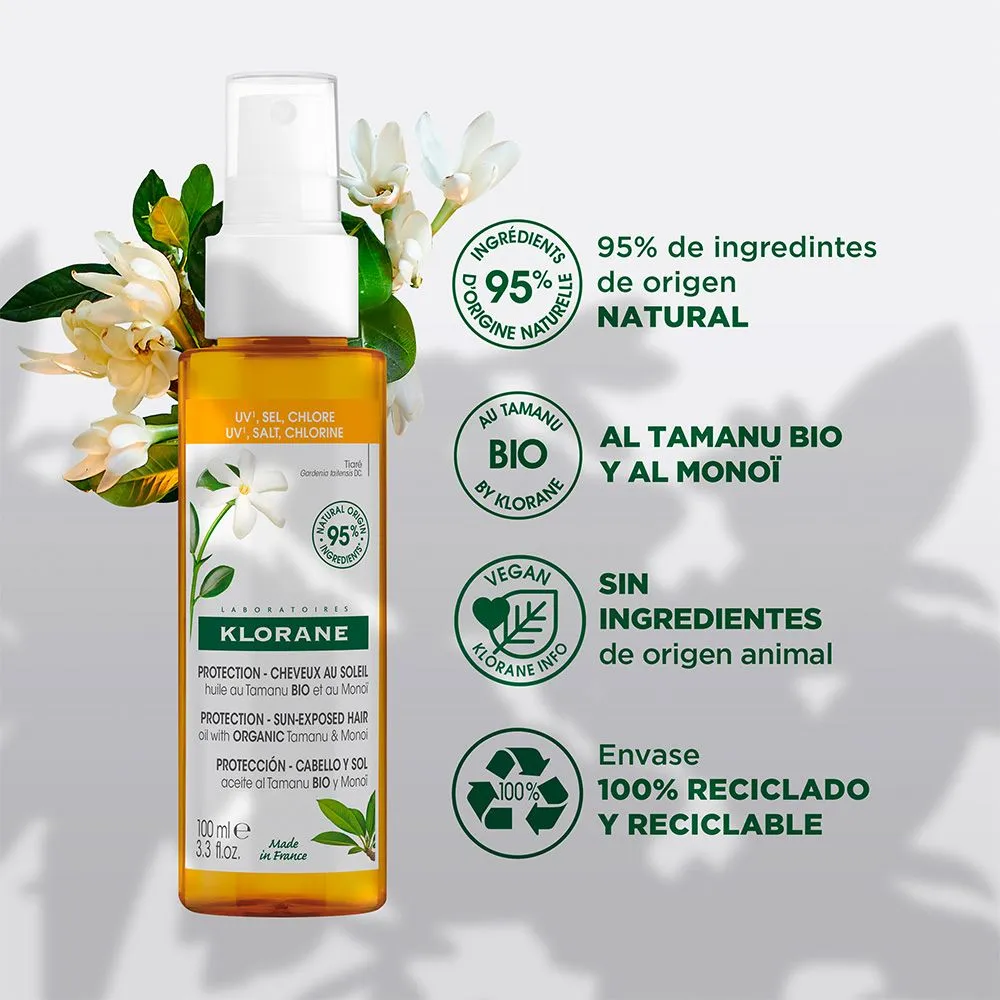 KLORANE MONOI Y TAMANU ACEITE SECO SOLAR SPF30 PARA CABELLO 100ML - Imagen 4